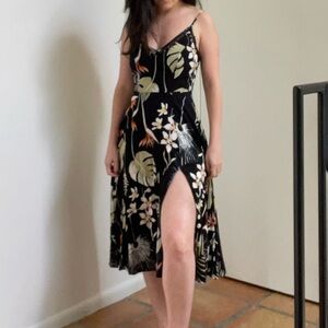 Floral Black Dress with Slit